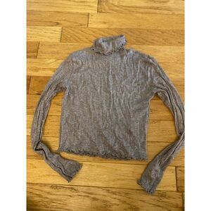 Madewell Women's Ribbed cropped Turtleneck Sweater Size Small purple Gray